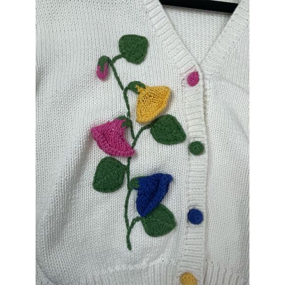 RARE Vintage 90s Embroidered Floral Cropped V neck Cardigan Small Jennifer Reed - Picture 12 of 13